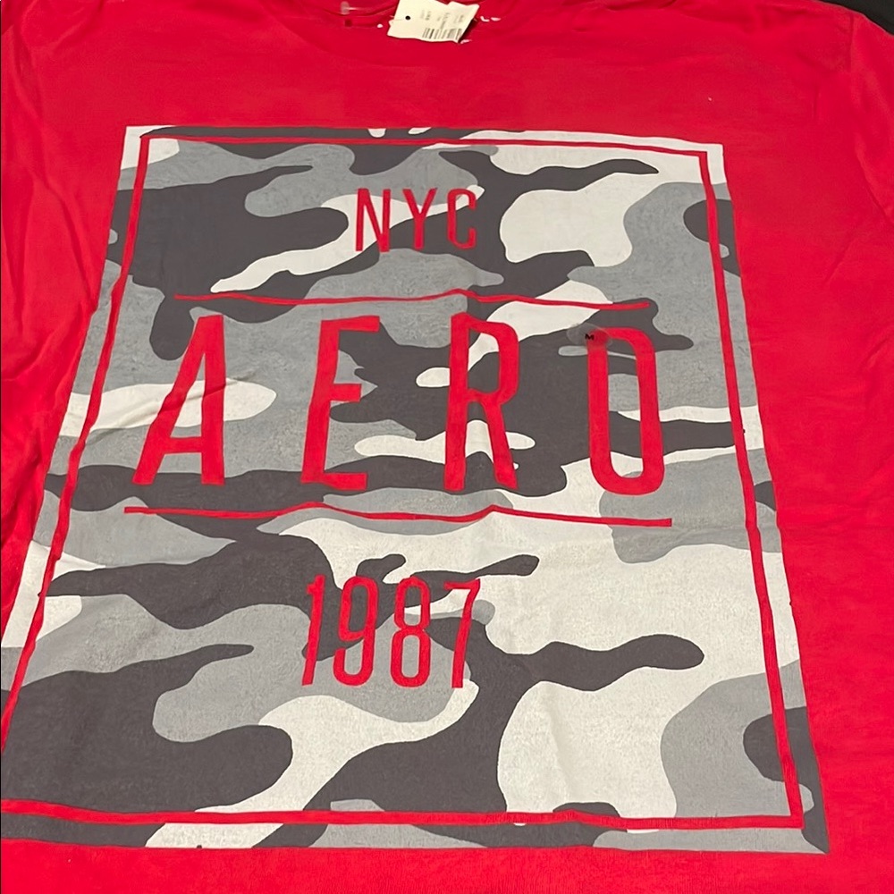 Red and Gray Short Sleeve Tee with Graphic Print